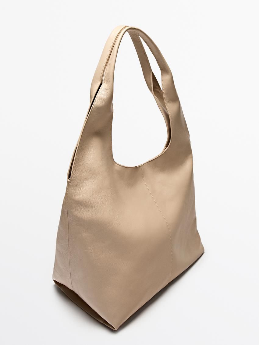 Massimo Dutti Nappa Leather Women Tote Bag Beige | US-GV3792610