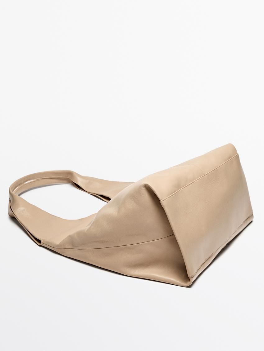 Massimo Dutti Nappa Leather Women Tote Bag Beige | US-GV3792610