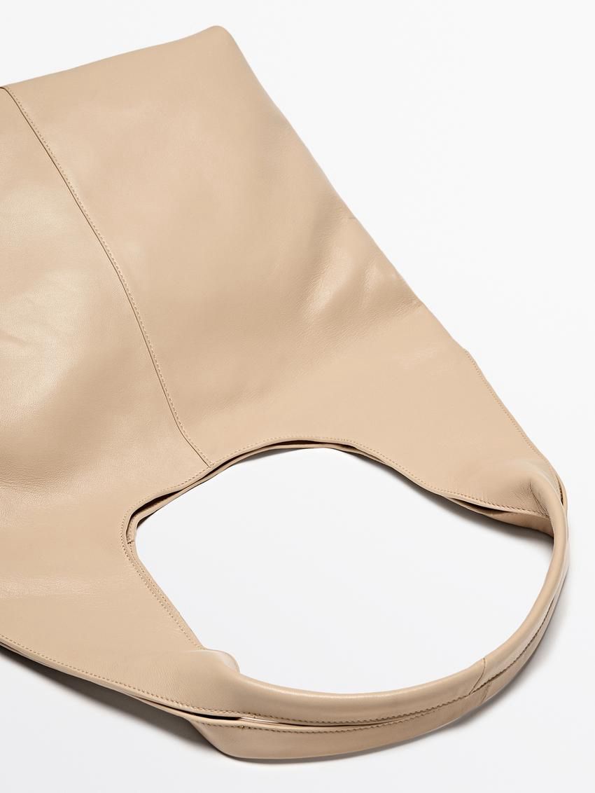 Massimo Dutti Nappa Leather Women Tote Bag Beige | US-GV3792610