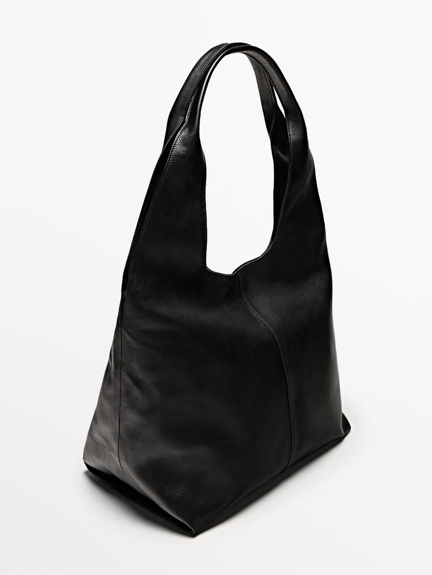 Massimo Dutti Nappa Leather Women Tote Bag Black | US-YU4317506