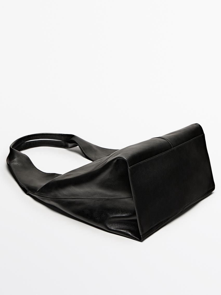 Massimo Dutti Nappa Leather Women Tote Bag Black | US-YU4317506