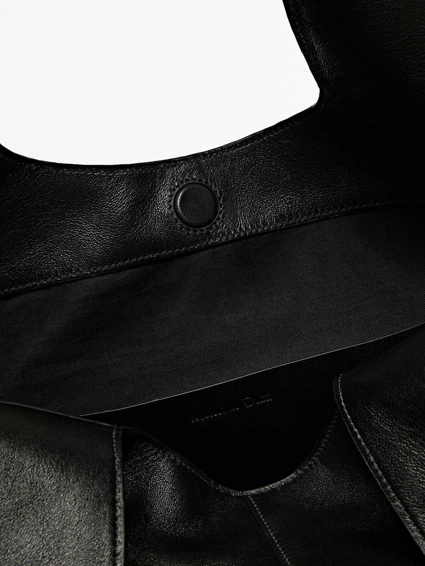 Massimo Dutti Nappa Leather Women Tote Bag Black | US-YU4317506