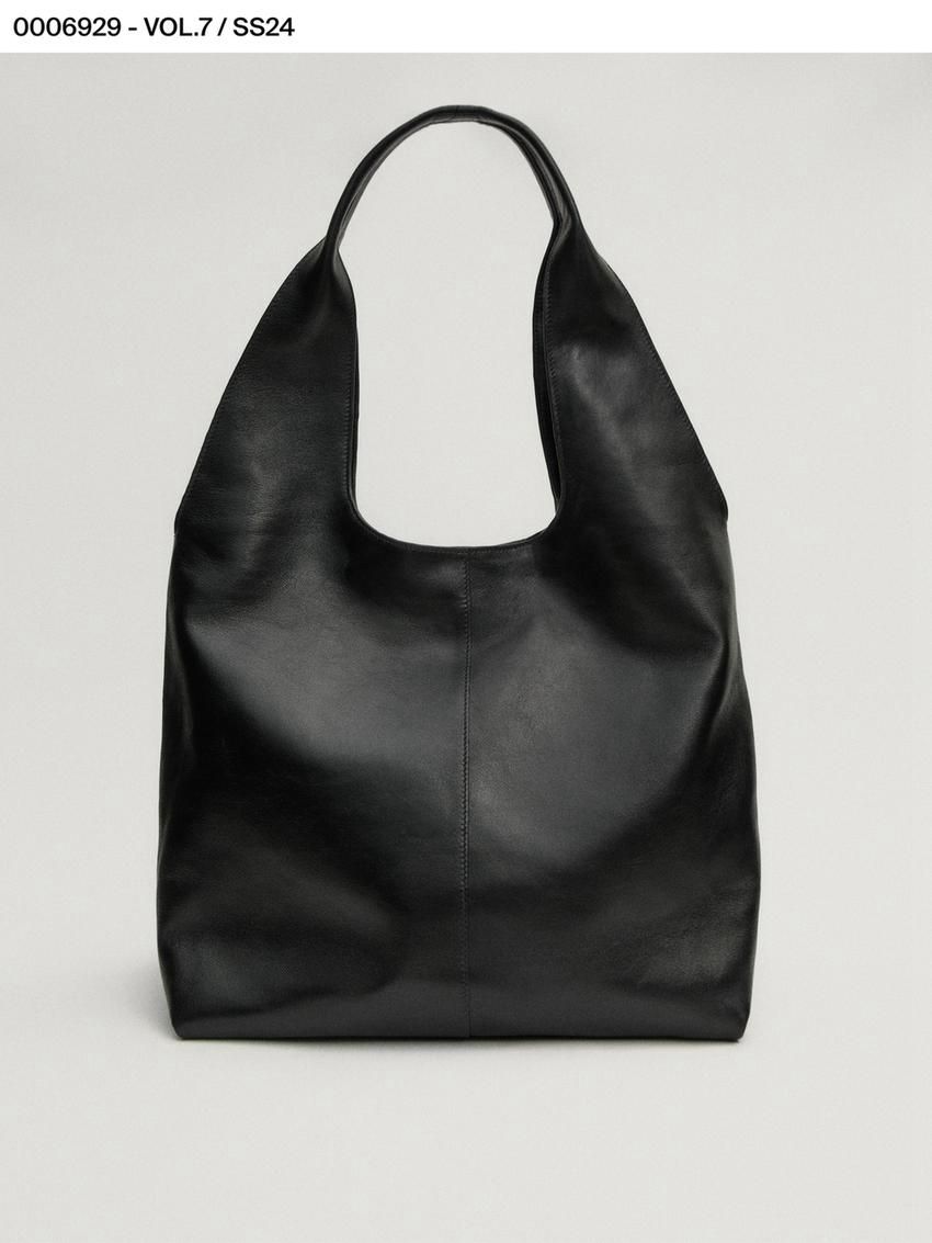 Massimo Dutti Nappa Leather Women Tote Bag Black | US-YU4317506