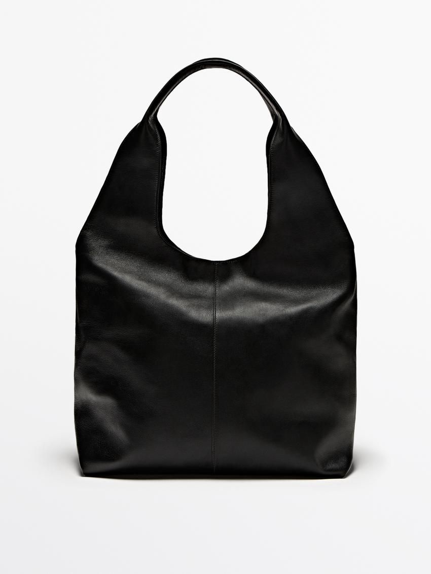 Massimo Dutti Nappa Leather Women Tote Bag Black | US-YU4317506