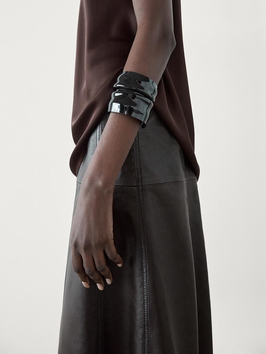 Massimo Dutti Nappa Lounce Women Leather Skirt Dark Brown | US-GW5438017