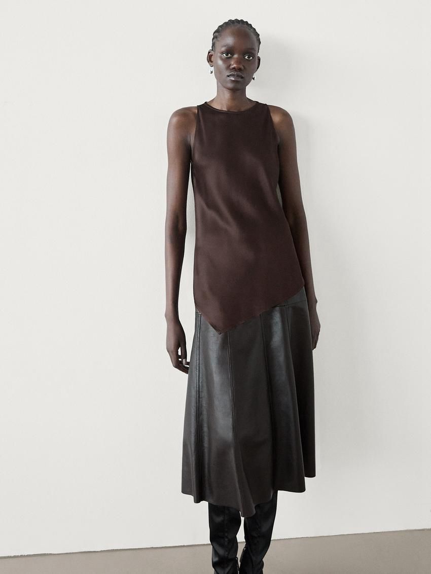 Massimo Dutti Nappa Lounce Women Leather Skirt Dark Brown | US-GW5438017