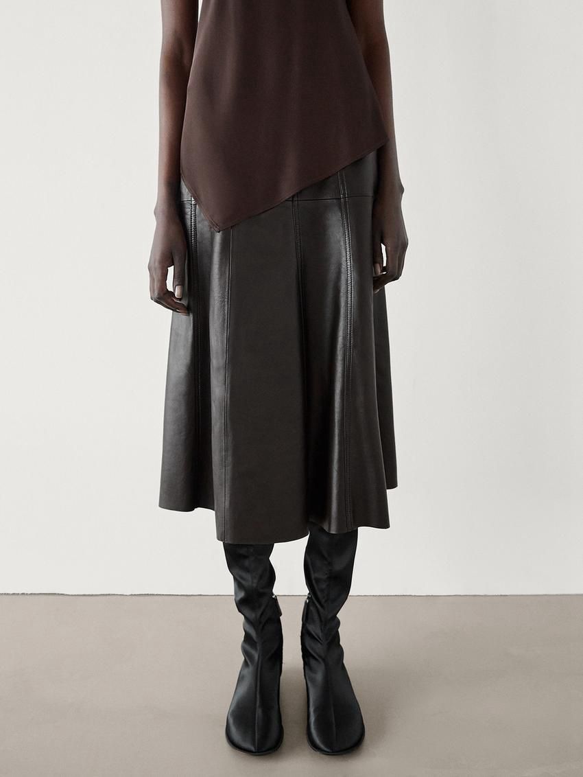 Massimo Dutti Nappa Lounce Women Leather Skirt Dark Brown | US-GW5438017