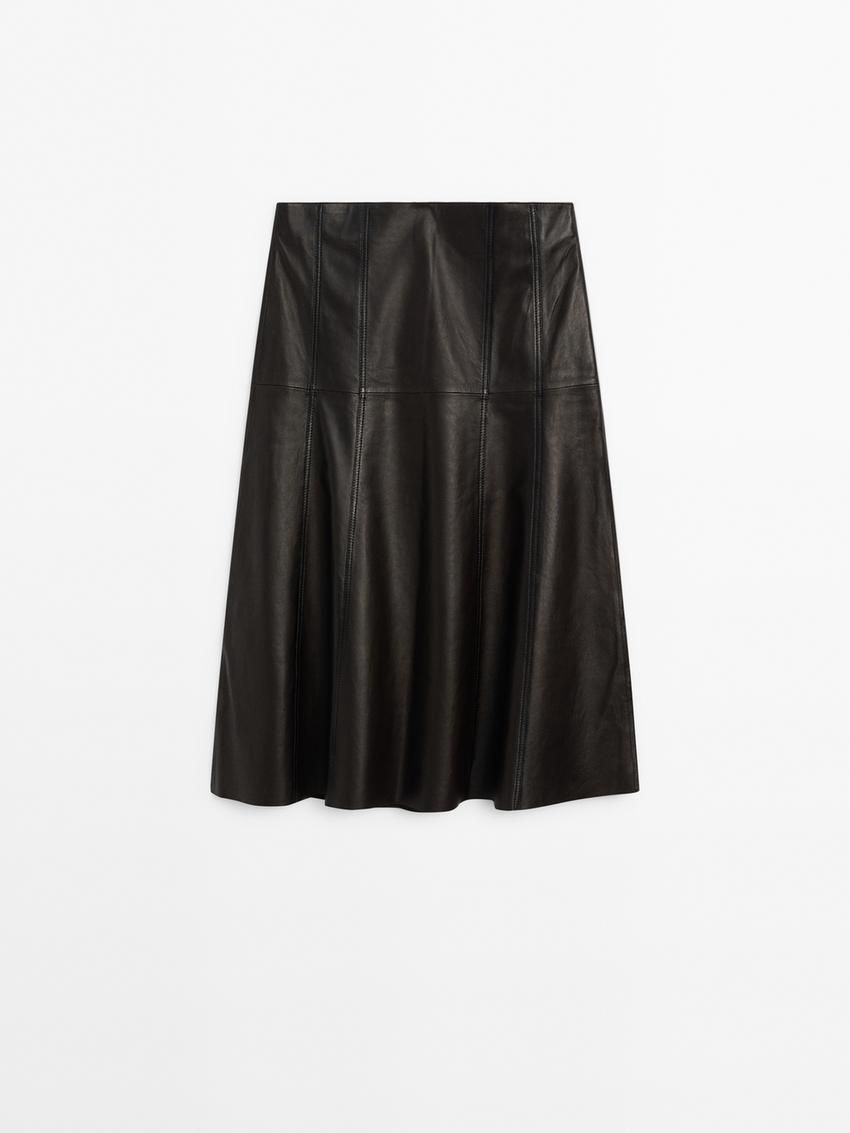 Massimo Dutti Nappa Lounce Women Leather Skirt Dark Brown | US-GW5438017