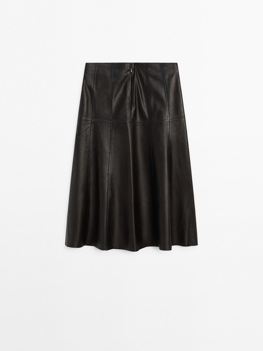 Massimo Dutti Nappa Lounce Women Leather Skirt Dark Brown | US-GW5438017