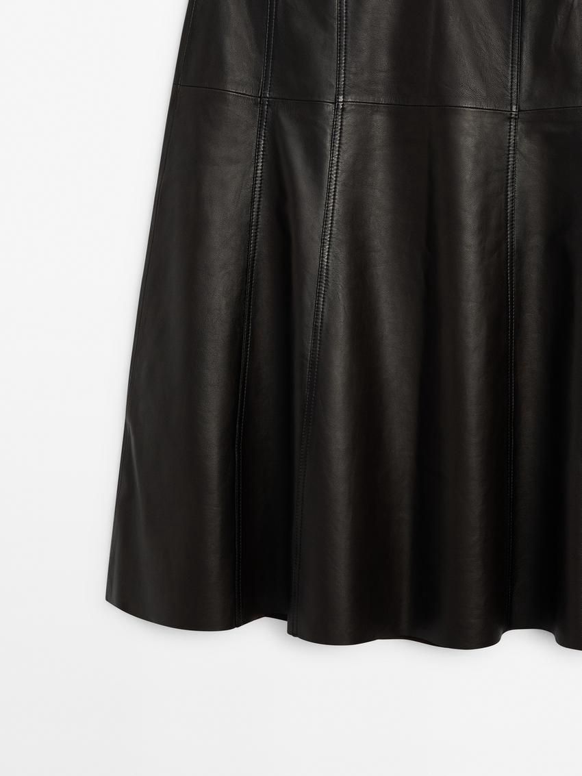 Massimo Dutti Nappa Lounce Women Leather Skirt Dark Brown | US-GW5438017