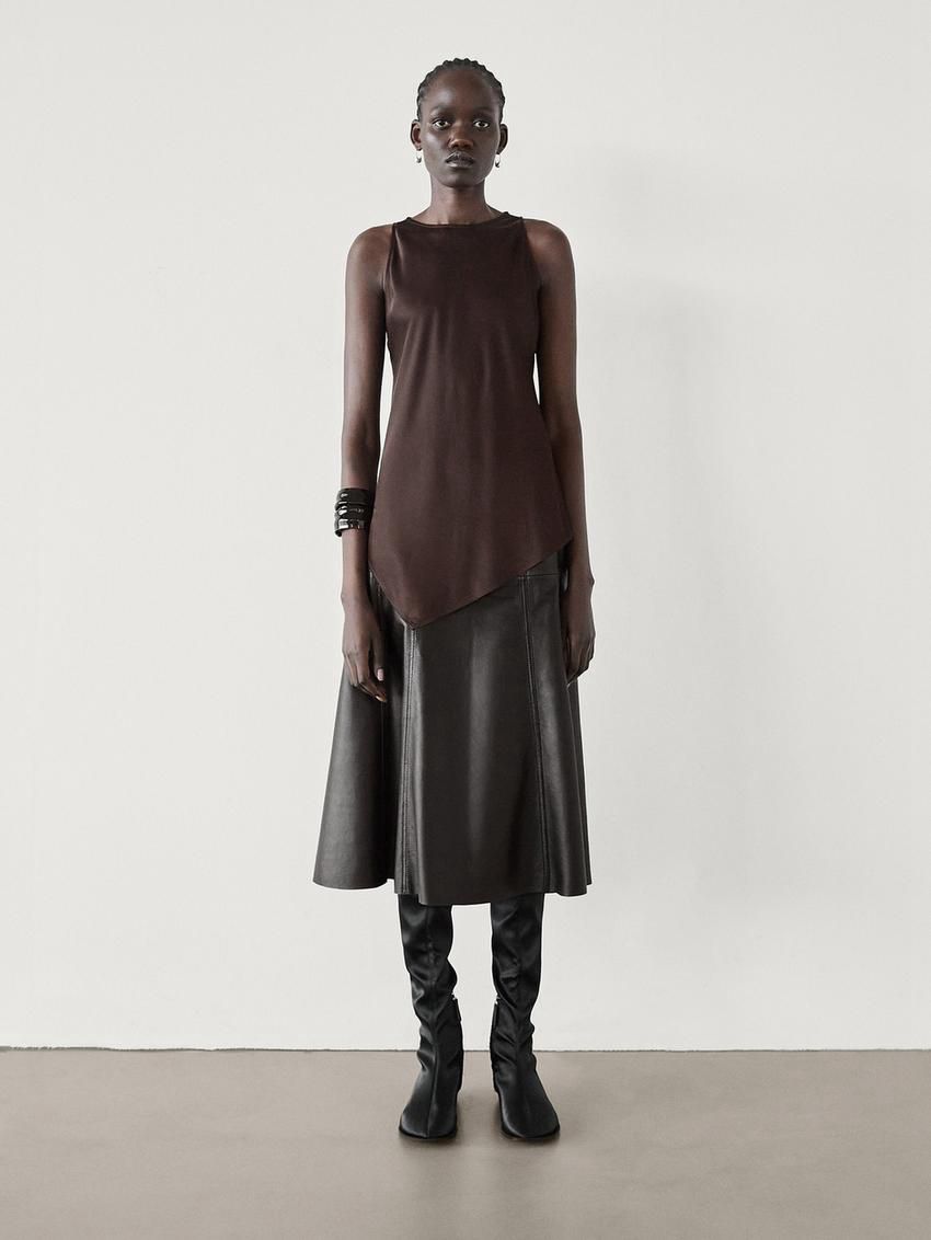 Massimo Dutti Nappa Lounce Women Leather Skirt Dark Brown | US-GW5438017