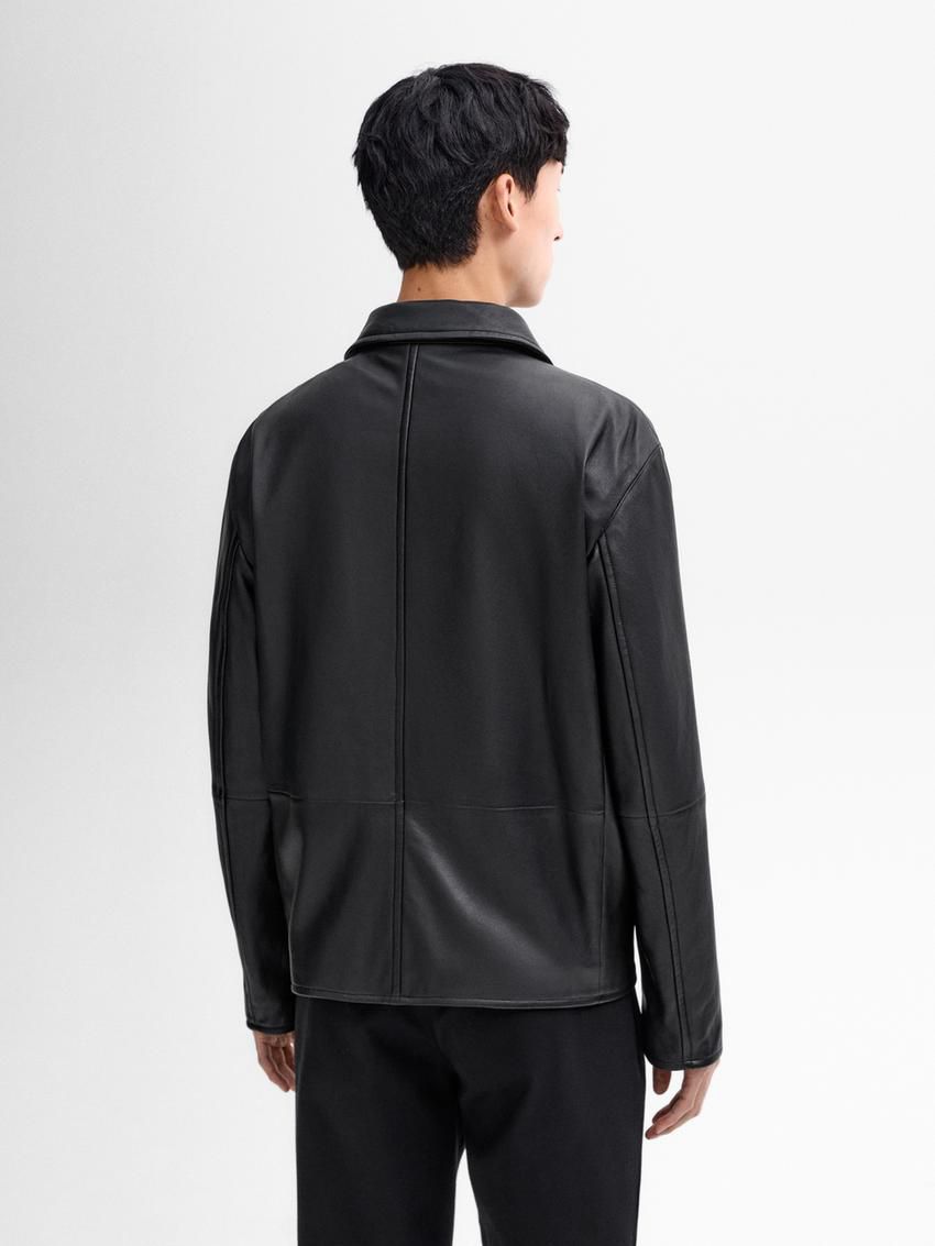 Massimo Dutti Nappa Men Leather Jacket Black | US-KE1027598