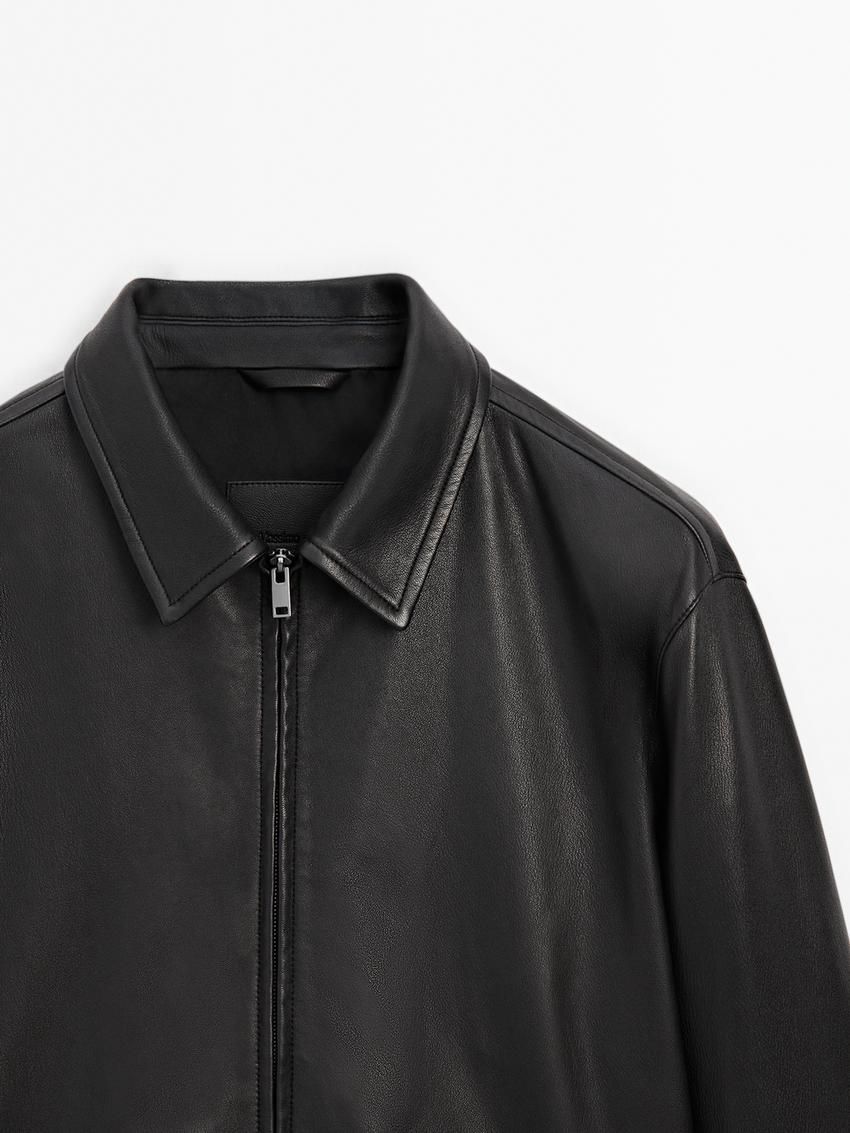 Massimo Dutti Nappa Men Leather Jacket Black | US-KE1027598