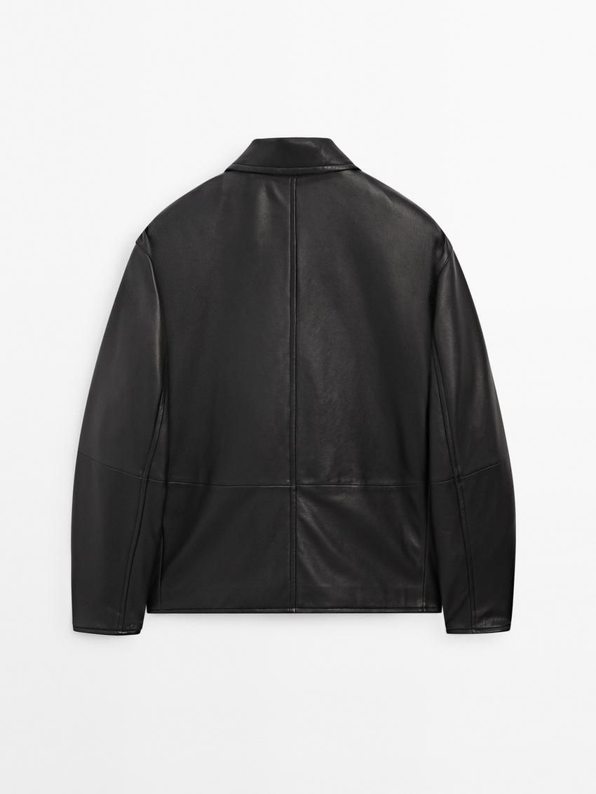 Massimo Dutti Nappa Men Leather Jacket Black | US-KE1027598