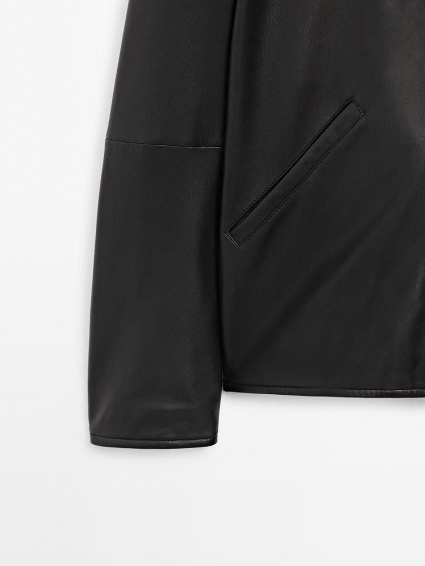 Massimo Dutti Nappa Men Leather Jacket Black | US-KE1027598