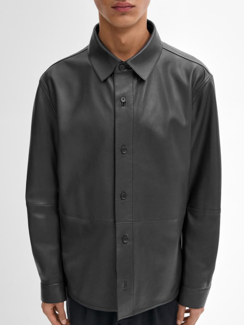 Massimo Dutti Nappa Seamed Shirt Men Leather Jacket Black | US-JR1432980