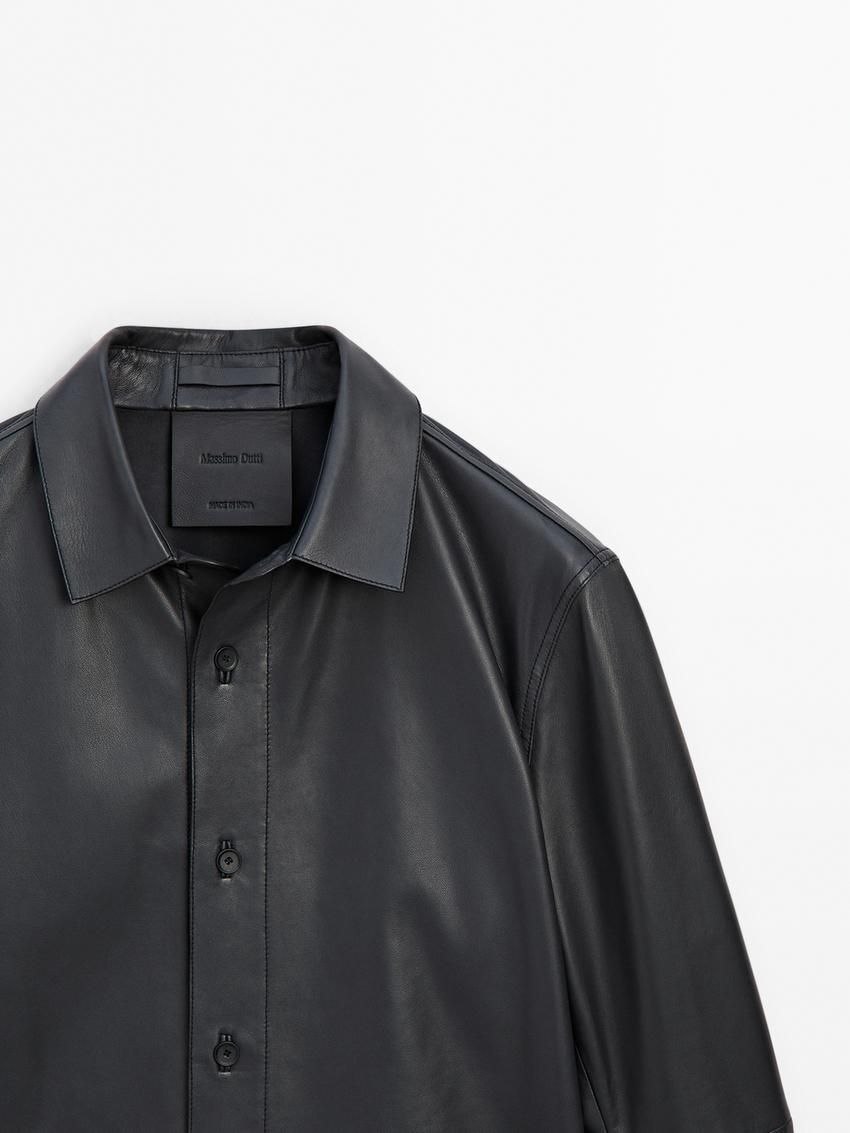Massimo Dutti Nappa Seamed Shirt Men Leather Jacket Black | US-JR1432980