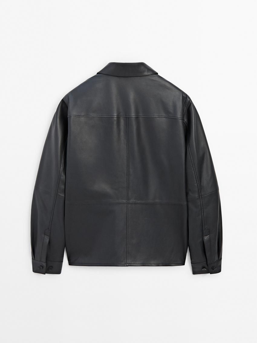 Massimo Dutti Nappa Seamed Shirt Men Leather Jacket Black | US-JR1432980