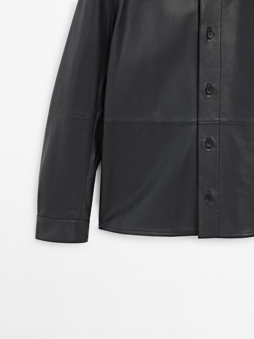 Massimo Dutti Nappa Seamed Shirt Men Leather Jacket Black | US-JR1432980