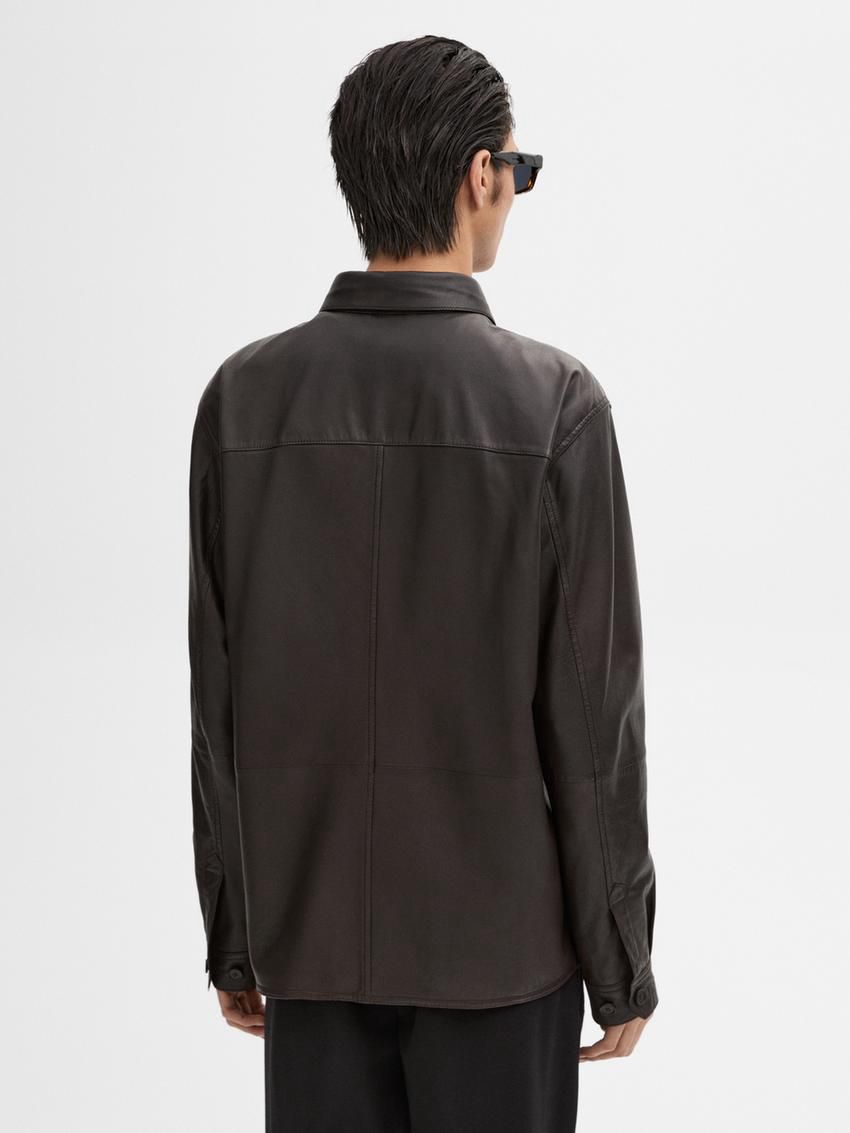 Massimo Dutti Nappa Shirt With Chest Pocket Men Leather Jacket Dark Brwon | US-YF5342087