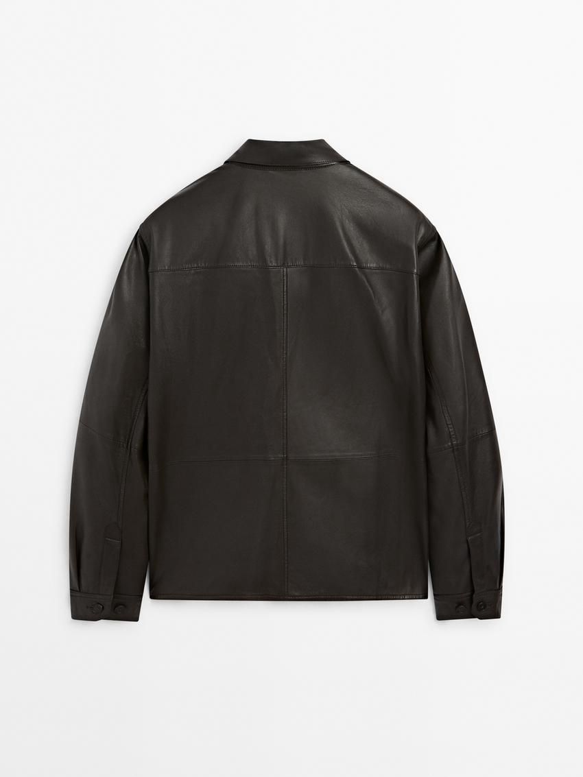 Massimo Dutti Nappa Shirt With Chest Pocket Men Leather Jacket Dark Brwon | US-YF5342087
