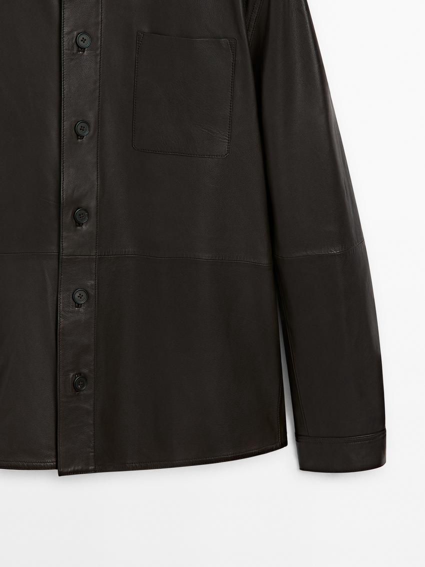 Massimo Dutti Nappa Shirt With Chest Pocket Men Leather Jacket Dark Brwon | US-YF5342087