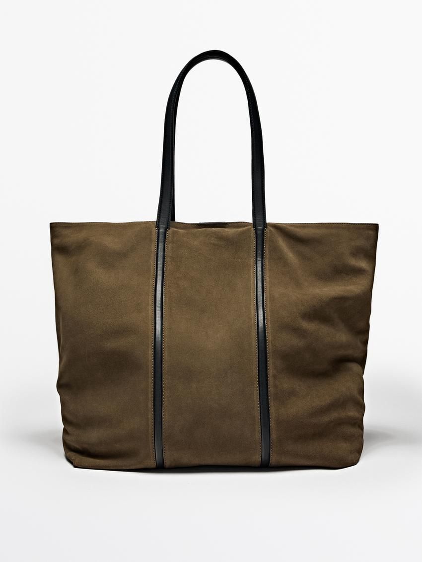 Massimo Dutti Nappa Suede Men Tote Bag Khaki | US-PC5481397