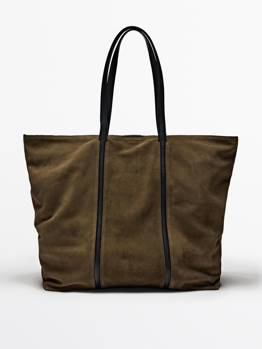 Massimo Dutti Nappa Suede Men Tote Bag Khaki | US-PC5481397