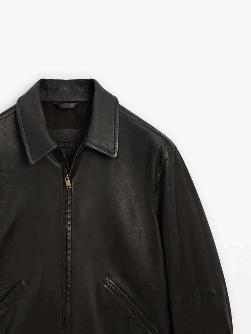 Massimo Dutti Nappa Trucker Men Leather Jacket Black | US-GA4315079