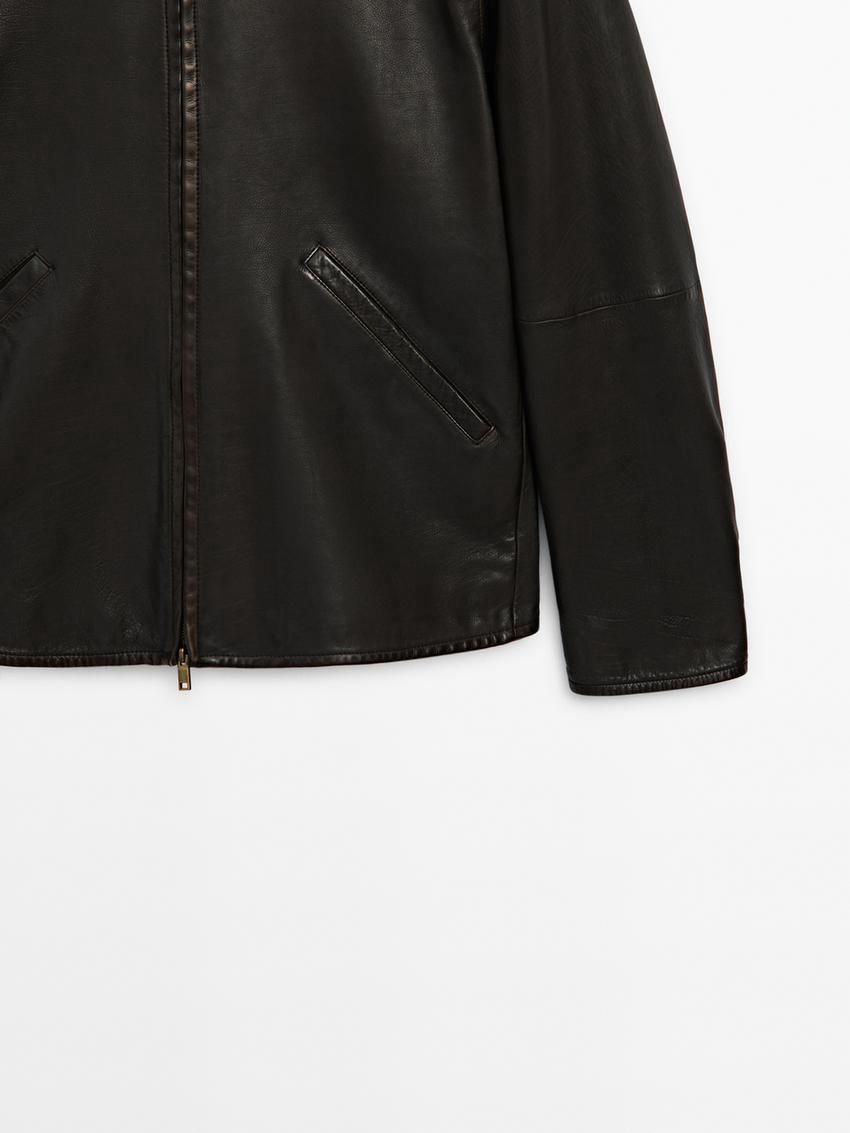Massimo Dutti Nappa Trucker Men Leather Jacket Black | US-GA4315079