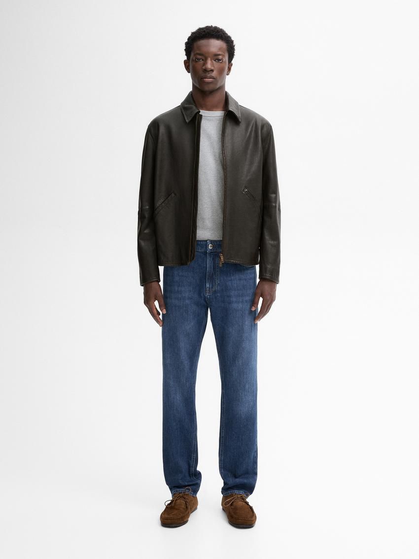 Massimo Dutti Nappa Trucker Men Leather Jacket Black | US-GA4315079