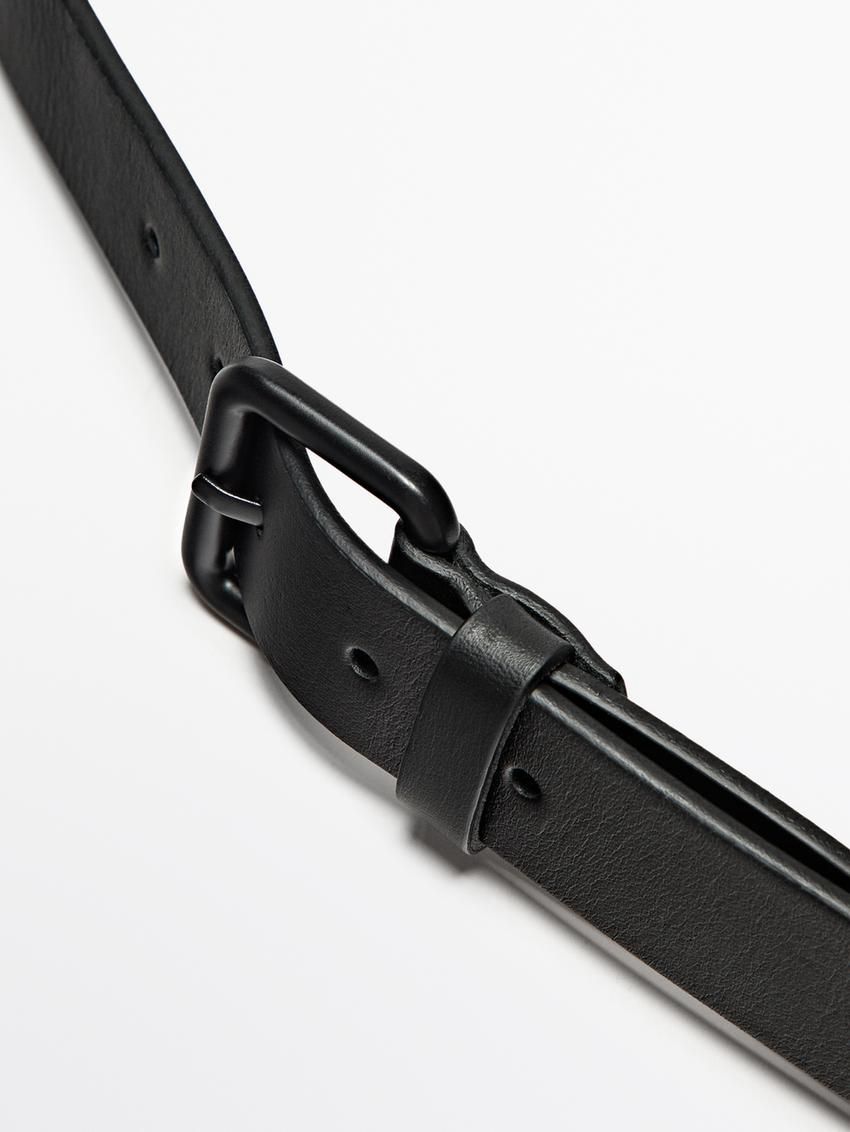 Massimo Dutti Nappa With Buckle Detail Men Belt Black | US-IM8145762