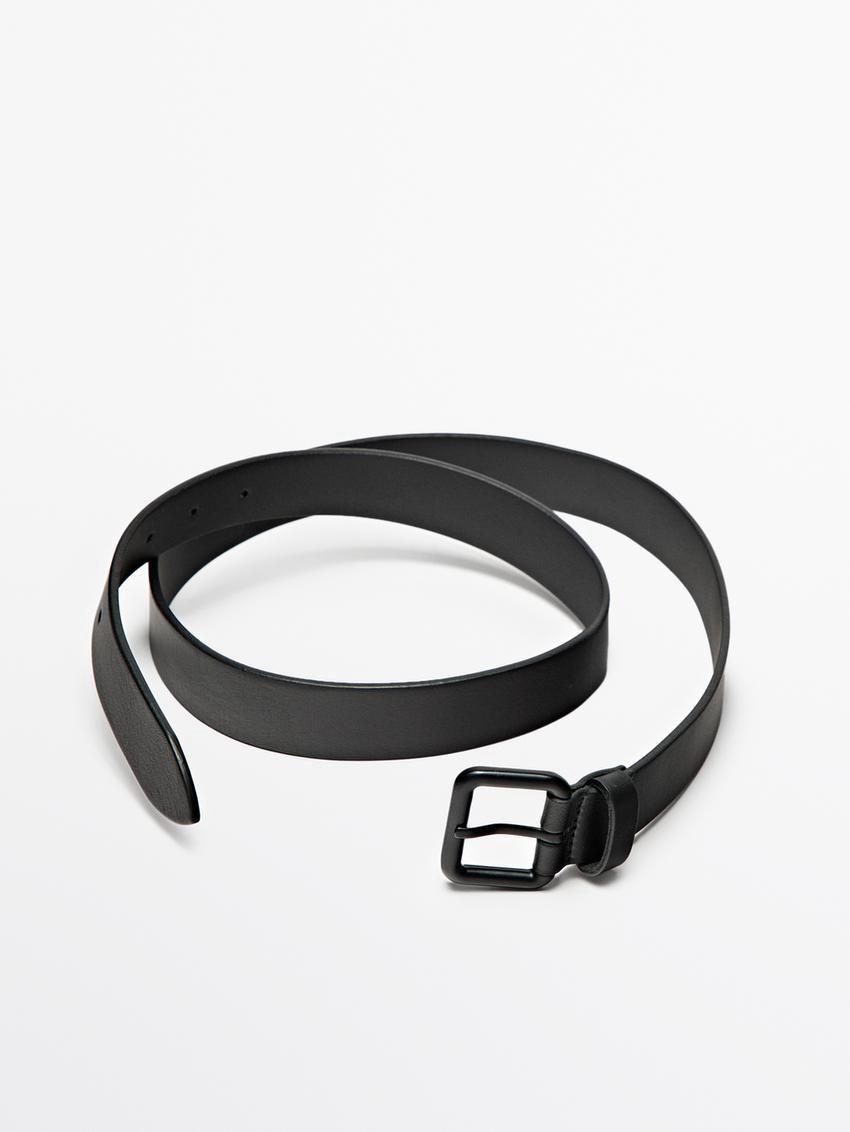 Massimo Dutti Nappa With Buckle Detail Men Belt Black | US-IM8145762