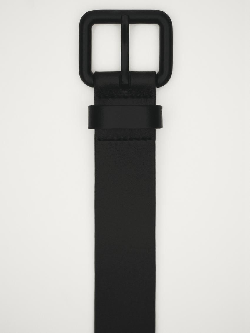 Massimo Dutti Nappa With Buckle Detail Men Belt Black | US-IM8145762