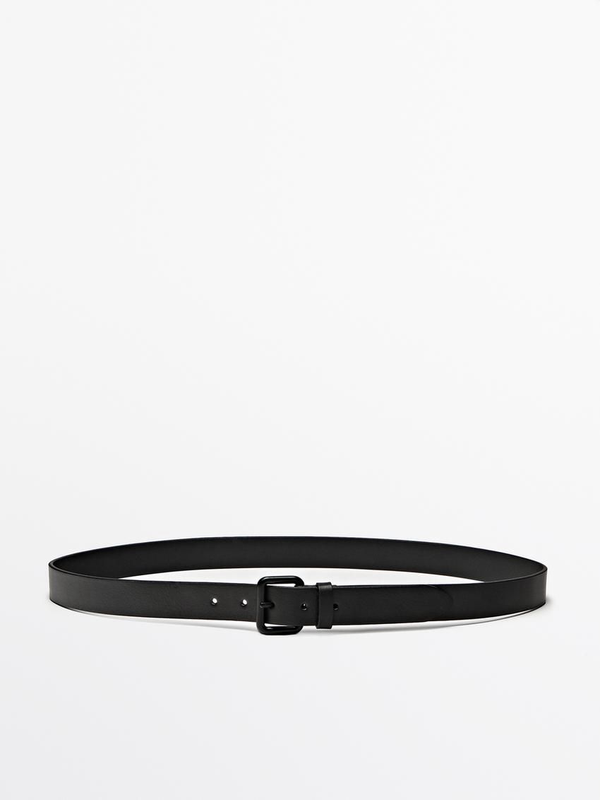 Massimo Dutti Nappa With Buckle Detail Men Belt Black | US-IM8145762