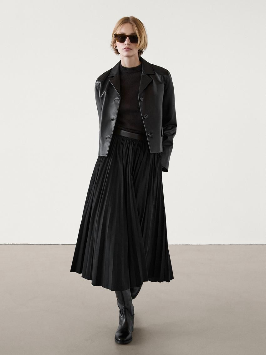 Massimo Dutti Nappa With Buttons Women Leather Jacket Black | US-ER2163057