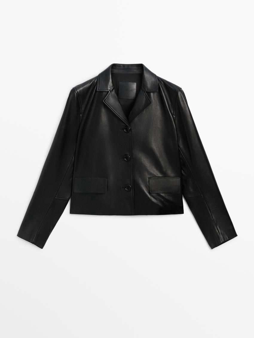 Massimo Dutti Nappa With Buttons Women Leather Jacket Black | US-ER2163057