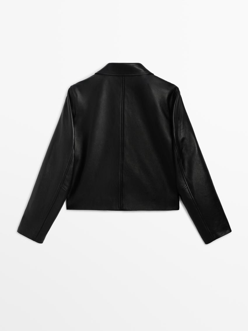 Massimo Dutti Nappa With Buttons Women Leather Jacket Black | US-ER2163057