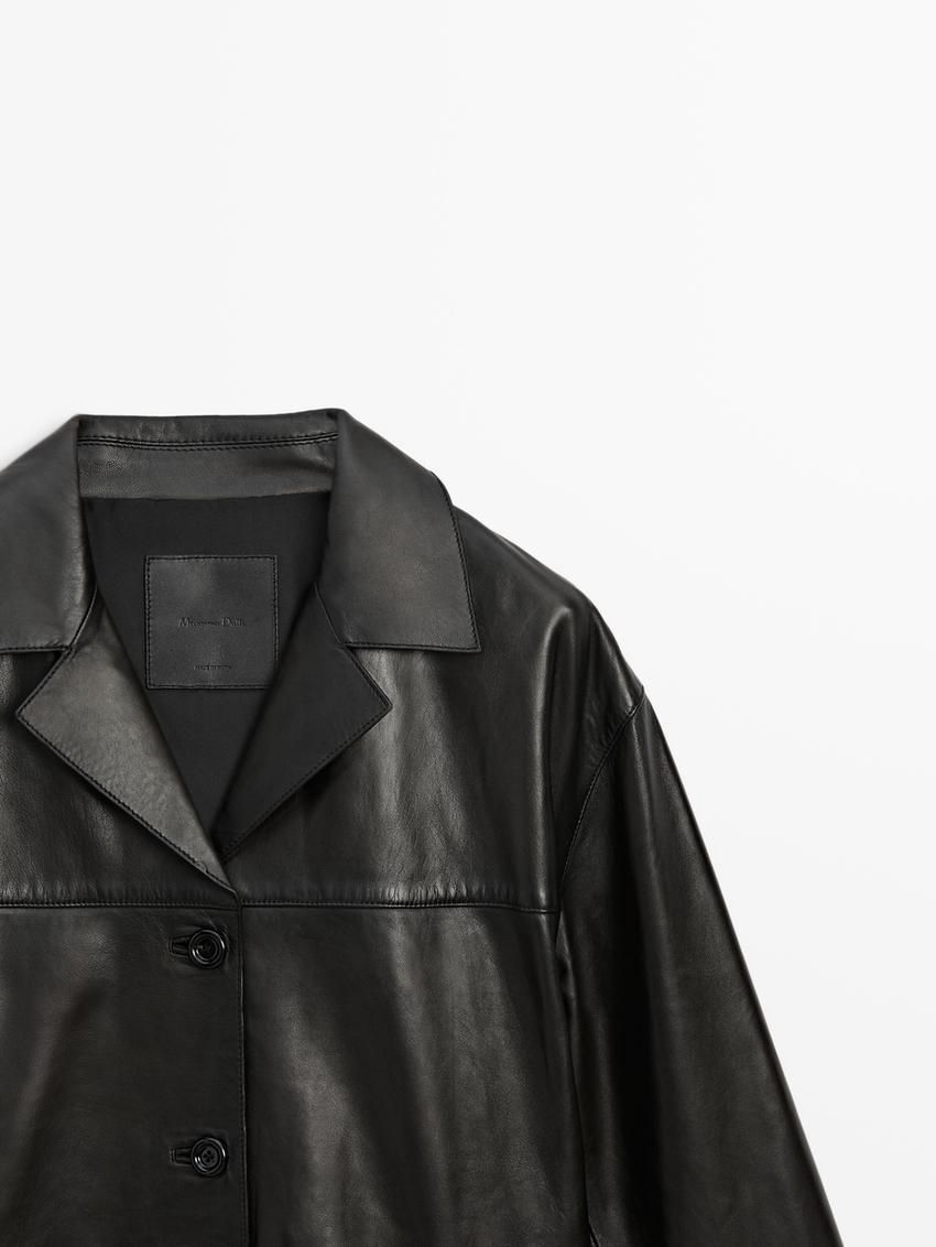 Massimo Dutti Nappa With Lapel Collar Women Leather Jacket Black | US-HR9518032