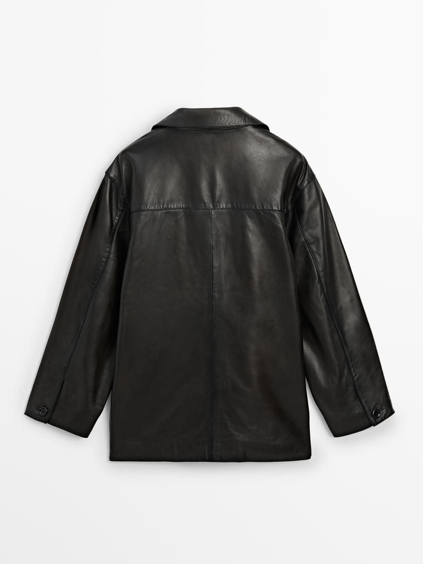 Massimo Dutti Nappa With Lapel Collar Women Leather Jacket Black | US-HR9518032