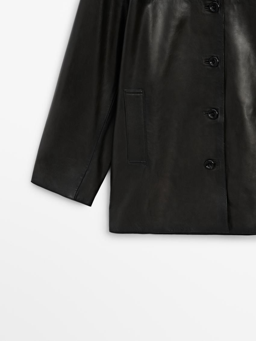 Massimo Dutti Nappa With Lapel Collar Women Leather Jacket Black | US-HR9518032
