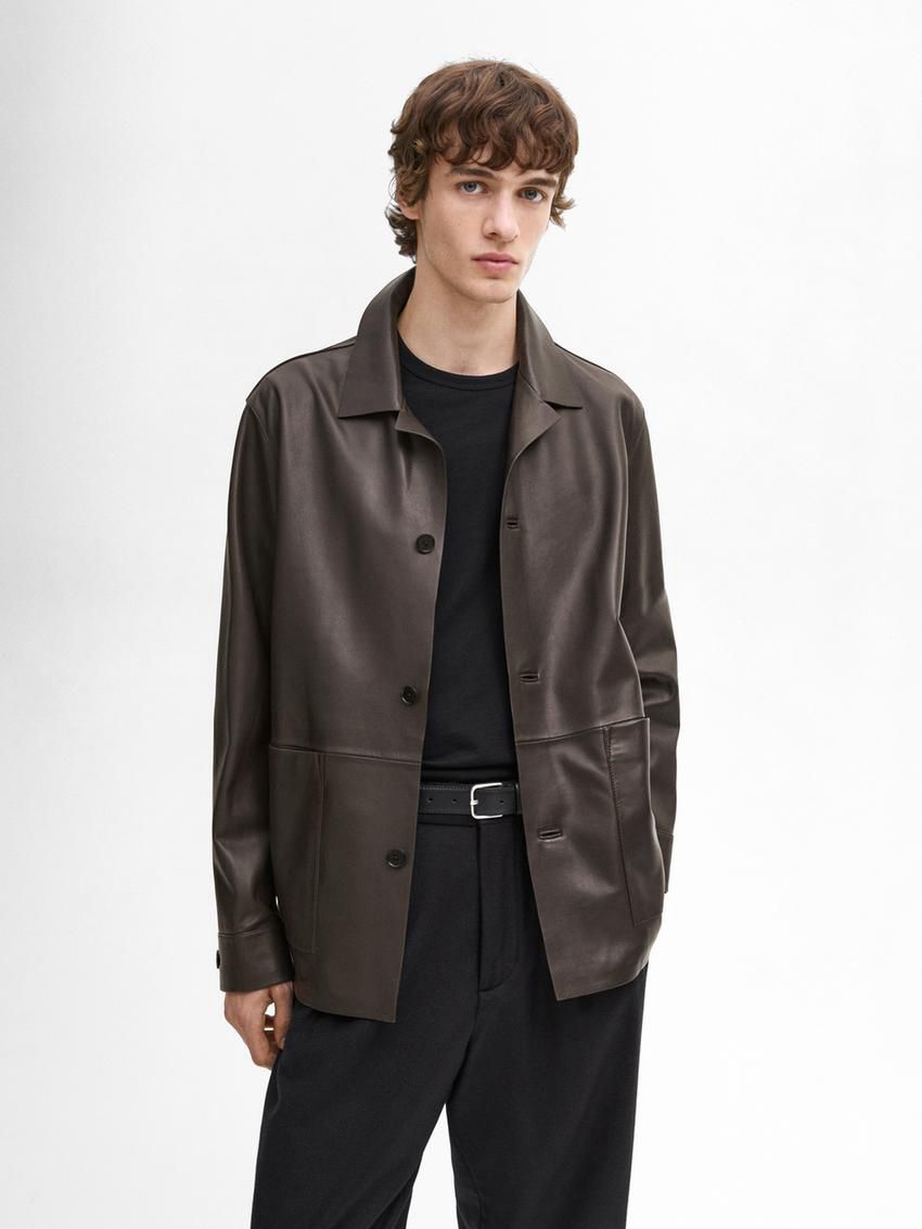 Massimo Dutti Nappa With Patch Pockets Men Leather Jacket Dark Brown | US-WS3427158