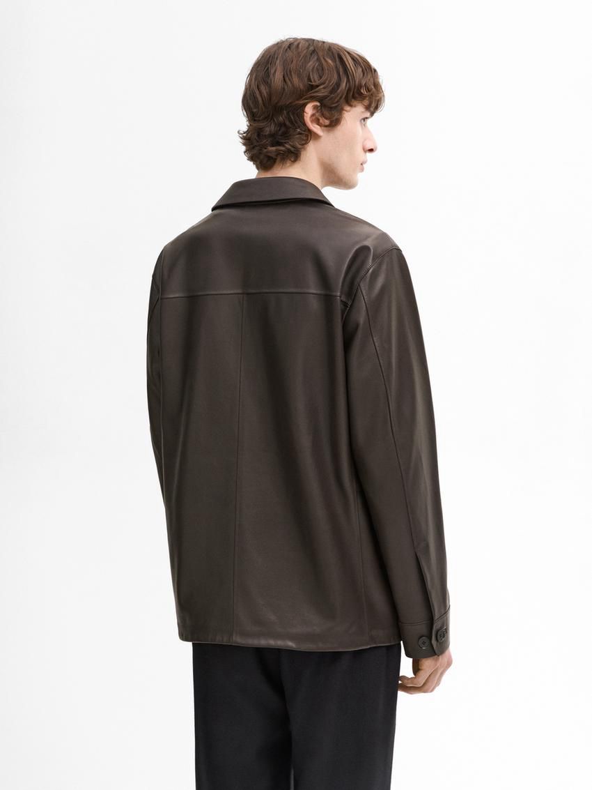 Massimo Dutti Nappa With Patch Pockets Men Leather Jacket Dark Brown | US-WS3427158