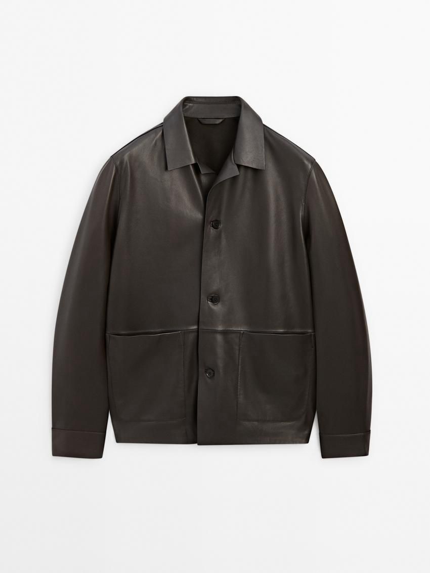 Massimo Dutti Nappa With Patch Pockets Men Leather Jacket Dark Brown | US-WS3427158