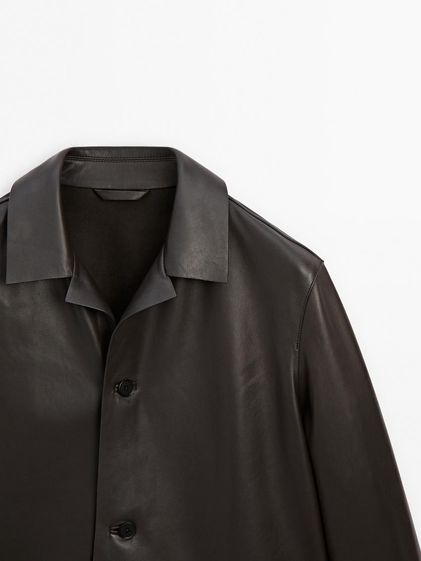Massimo Dutti Nappa With Patch Pockets Men Leather Jacket Dark Brown | US-WS3427158