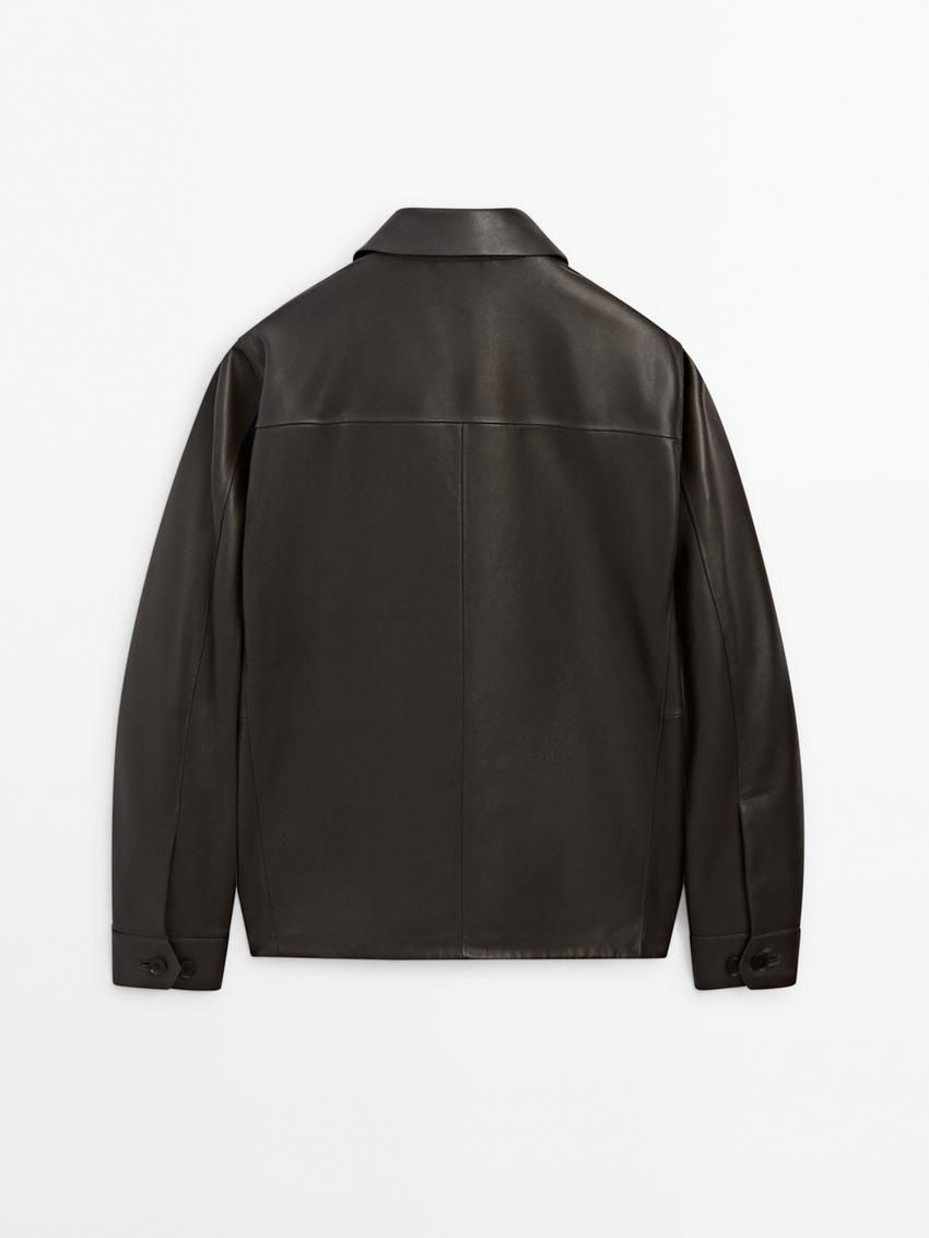 Massimo Dutti Nappa With Patch Pockets Men Leather Jacket Dark Brown | US-WS3427158