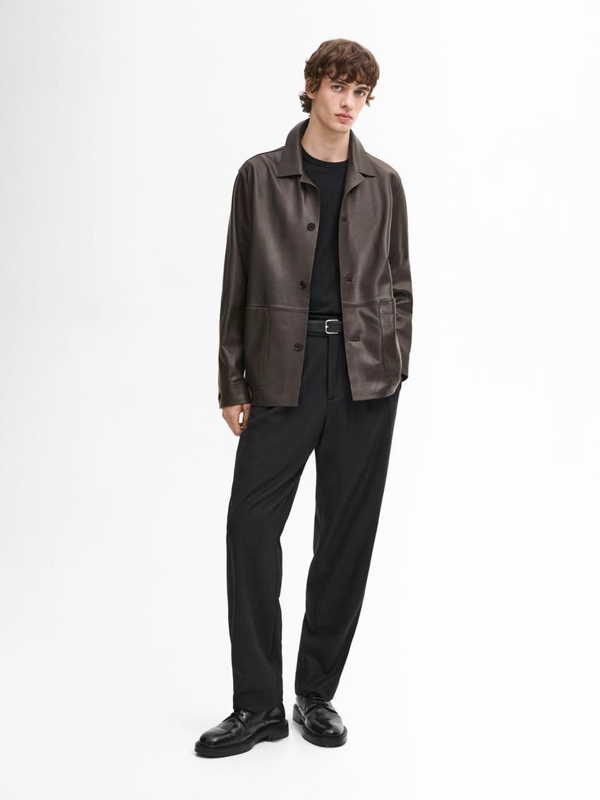 Massimo Dutti Nappa With Patch Pockets Men Leather Jacket Dark Brown | US-WS3427158