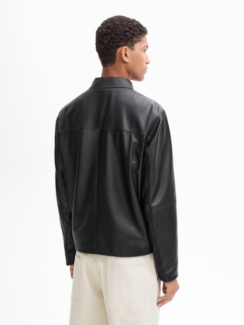 Massimo Dutti Nappa With Pocket Details Men Leather Jacket Black | US-HC7329451