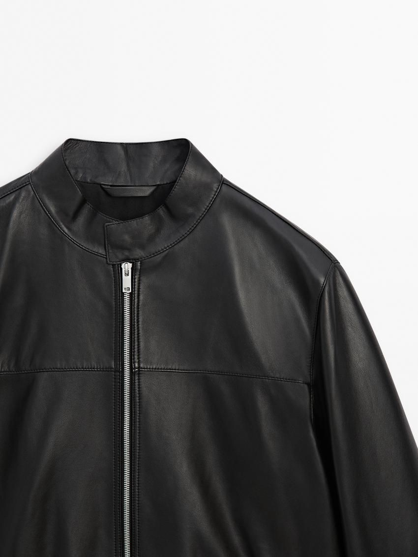 Massimo Dutti Nappa With Pocket Details Men Leather Jacket Black | US-HC7329451