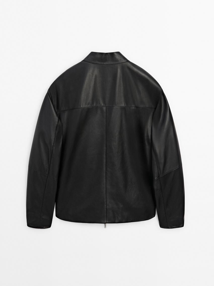 Massimo Dutti Nappa With Pocket Details Men Leather Jacket Black | US-HC7329451
